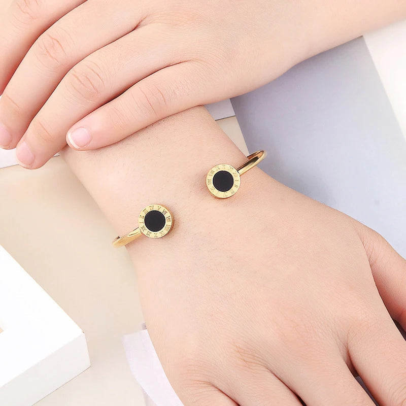 Stainless Steel Roman Number Jewelry Set For Women Black Shell Inlays, Colorfast & Stylish - Includes Bracelet, Necklace Earring Luxlife Brands