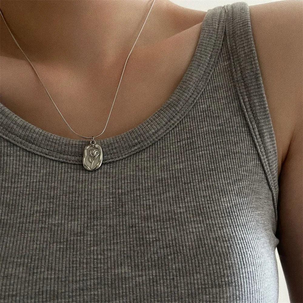 Vintage Silver-plate Geometric Exaggerated Artificial Pearl Chain Necklace For Women Female Fashion Boho Y2K Girl Jewelry Gift