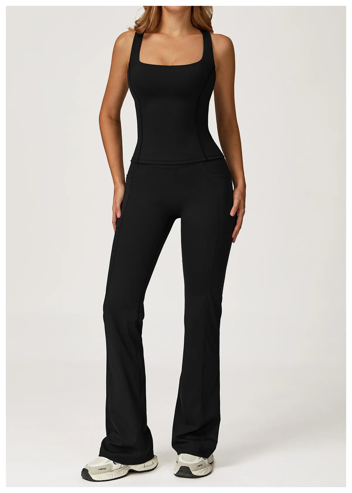 Hearuisavy 2Pcs Woman's Sports Set Naked-Feel Racerback Sports Tops Gym Tank Top Female Breathable High Waist Fitness Yoga Pants