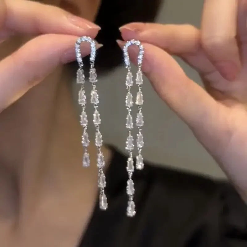 Fashion Luxury Geometric Dangle Drop Earrings for Women Wedding Party Jewelry Accessories Gorgeous Cubic Zirconia Bridal Brincos