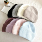 Fashion Warm Skullies Angola Rabbit Fur Winter Knitted Beanies Women Cap Female Three Fold Ski Outdoor Hats Luxlife Brands