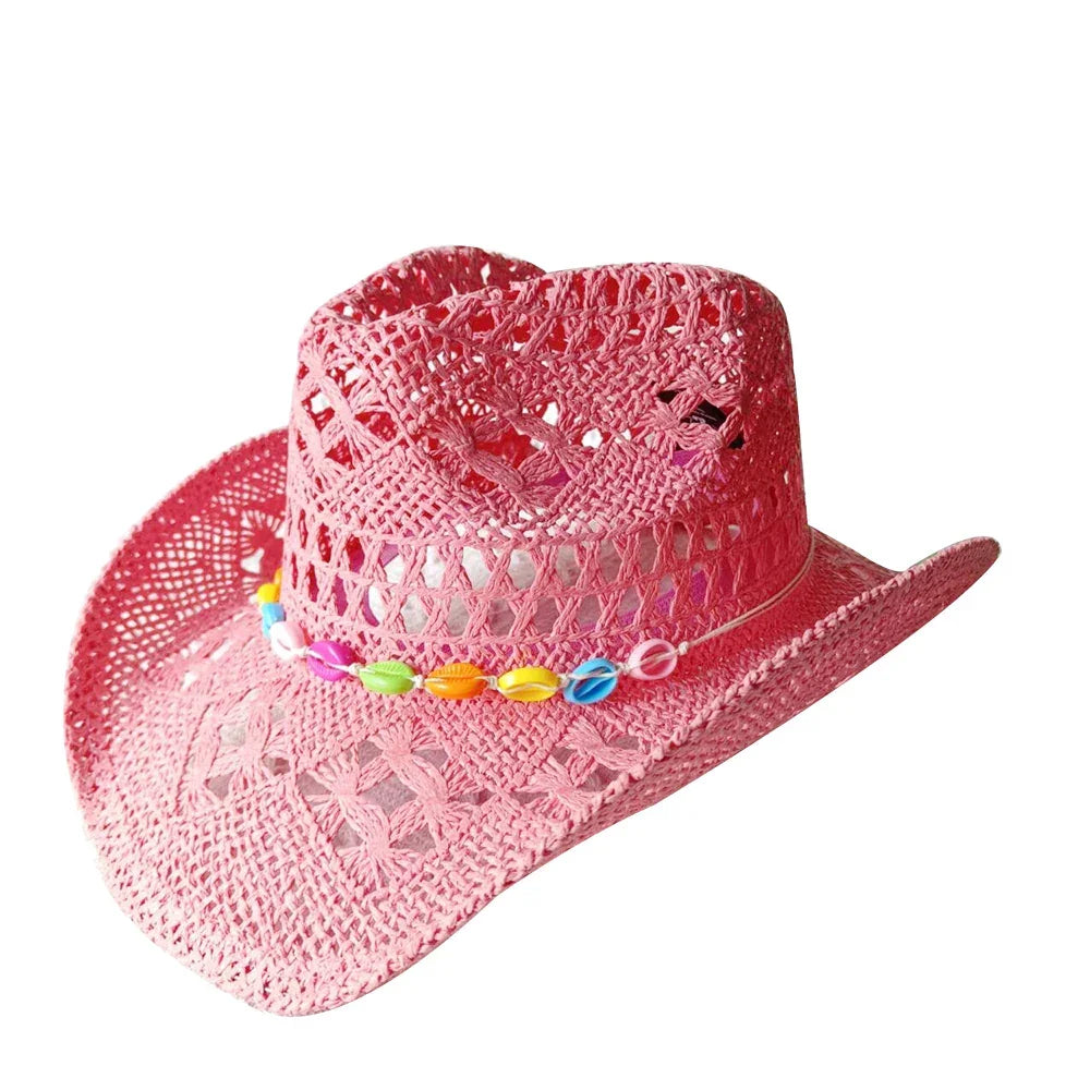 Melesh Western Women's Mint Green Cowboy Hat Straw Cowboy Hat Plasticity Strong Wide Brim Sunshine Beach Western Cowboy Hat