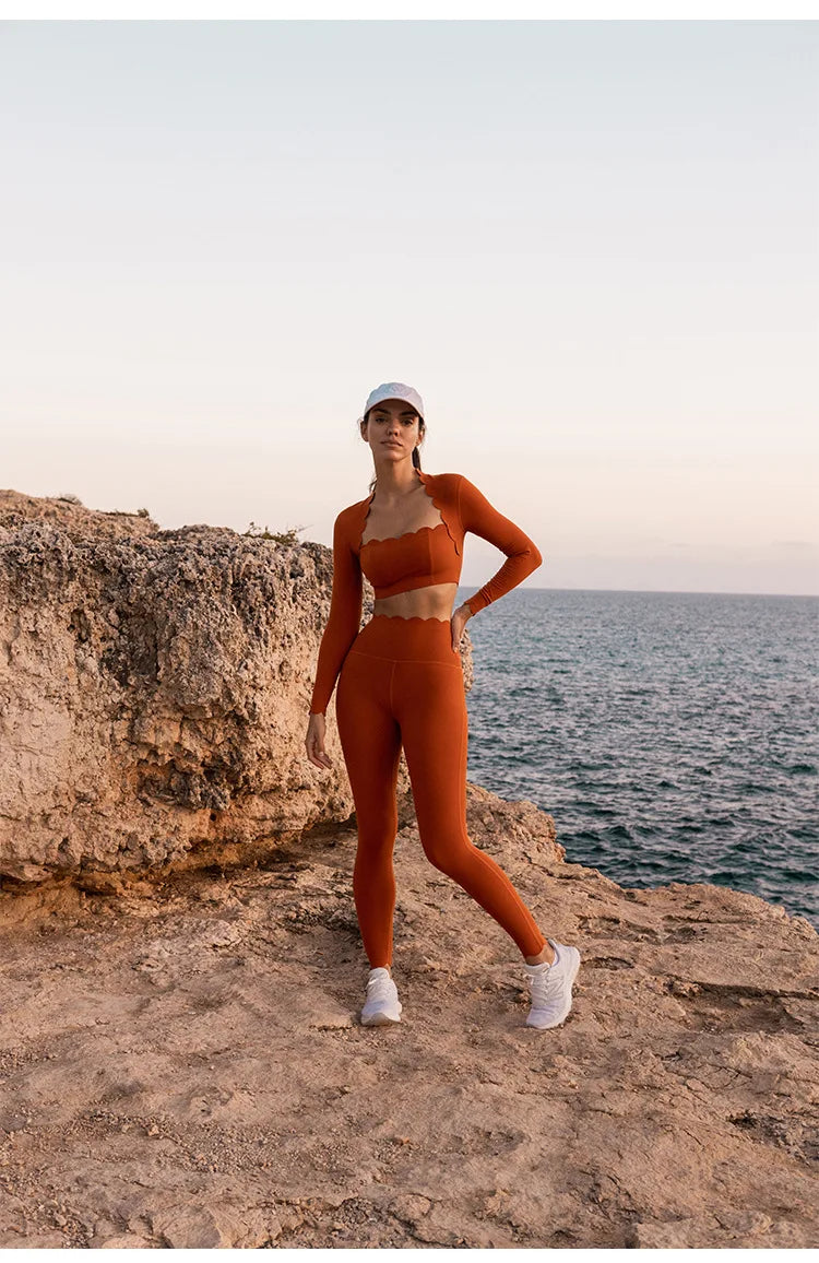 Black Square Neck Tight High Elastic Skinny Yoga Sports Long Sleeves Fashion Compression Pants Fitness Leggings Workout Tights