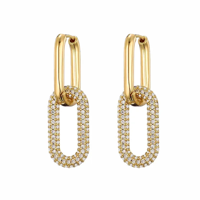 LOVBEAFAS Brand Gold Color Geometric Oval Rectangle Hoop Earrings For Women Zircon Wedding Jewelry Elegant Female Dangle Earings LUXLIFE BRANDS