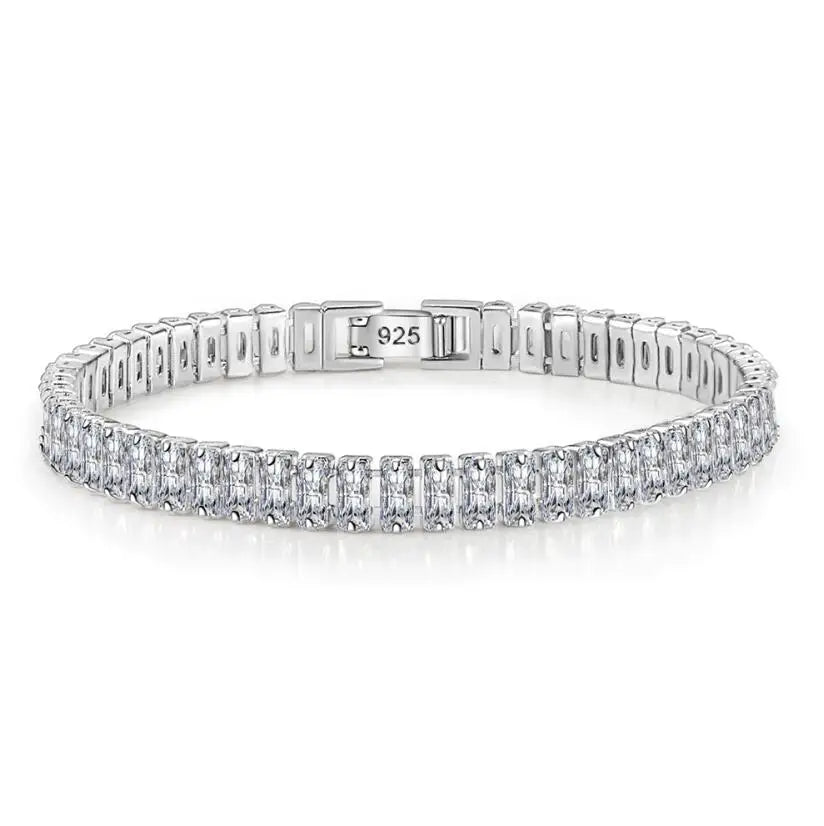 Double Row Moissanite Tennis Bracelet 3mm White Gold Plated Sterling Silver Lab Diamond with GRA Bracelet For Women Men