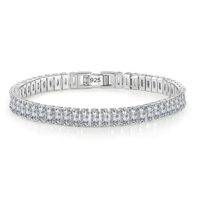 Double Row Moissanite Tennis Bracelet 3mm White Gold Plated Sterling Silver Lab Diamond with GRA Bracelet For Women Men Luxlife Brands