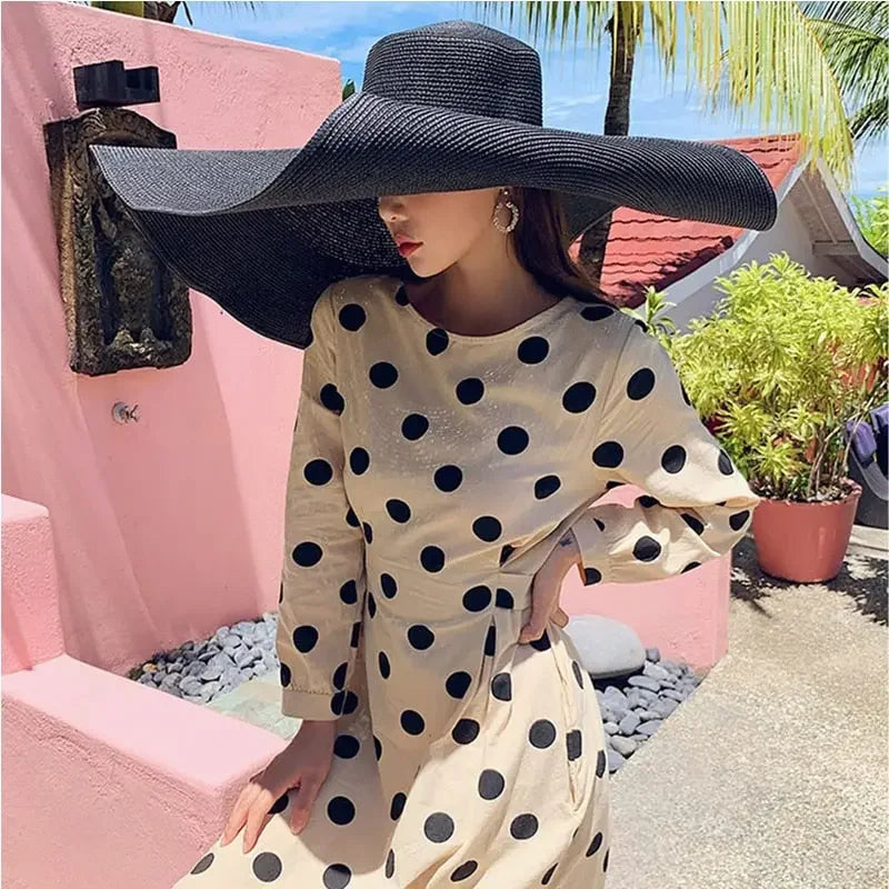 70cm Oversized Wide Brim Sun Hat Travel Large UV Protection Beach Straw Hats Women's Summer Floppy Foldable Chapeaux Wholesale