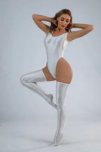 Sleeveless High Cut Thong Bodysuit Glossy Shiny Swimsuit Tights Hot Sexy Bikini Sukumizu Swimwear Body Tops Athletic Gym Leotard Luxlife Brands