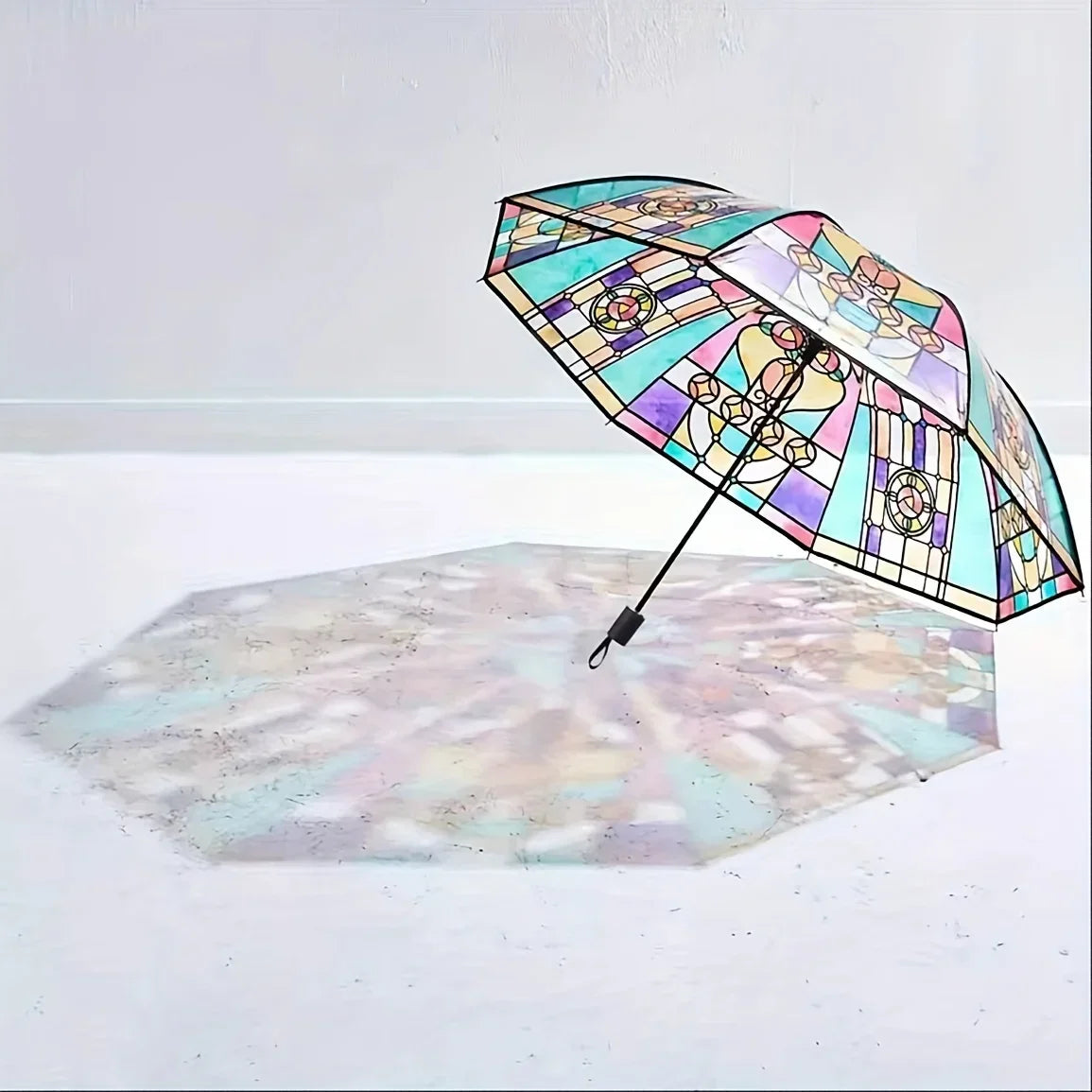 1PC Retro Window Flower Pattern Transparent Umbrella Fully Automatic Opening and Closing Portable Travel Umbrella Luxlife Brands