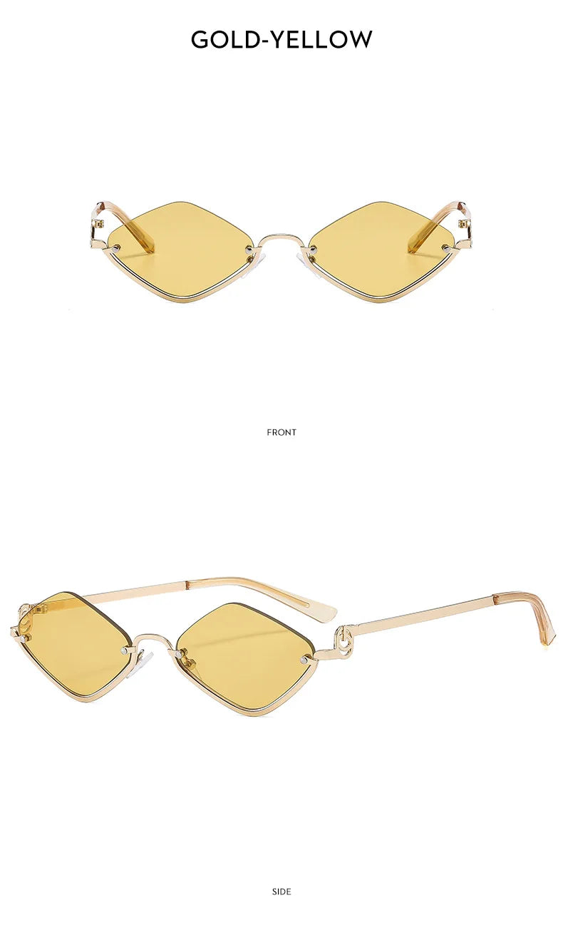 Fashion Small Polygonal Sunglasses Women Brand Metal Half Frame Glasses Ladies Hipster Sexy Cat Eye Shades Vintage