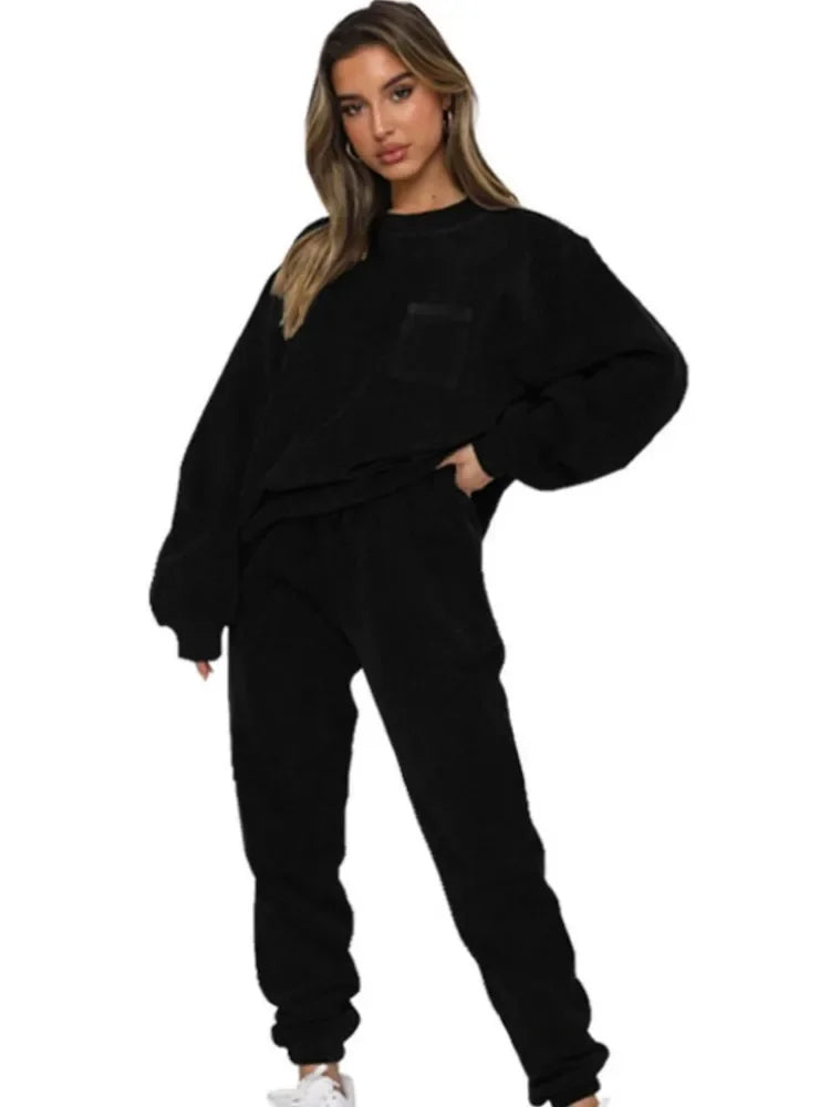 Corduroy Long Sleeve Hoodie and Pants Set