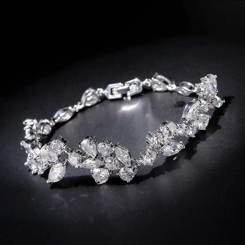 Uilz Luxury Leaf Shaped Bracelet White Gold Color AAA Cubic Zirconia Bracelets Gift for Women Prom Evening Party Jewelry LUXLIFE BRANDS