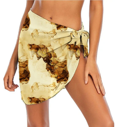 Summer Beach Short Skirt Bikini Wrap Sheer Coverups Set Women Print Short Sarongs Swimsuit Chiffon Scarf Cover Ups for Swimwear