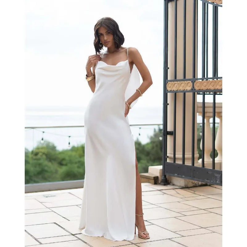 Elegant Women Guest Wedding Dress Sexy Strap Halter Backless Slim Cocktial Evening Maxi Dress Luxury Party Celebrity Prom Gown Luxlife Brands