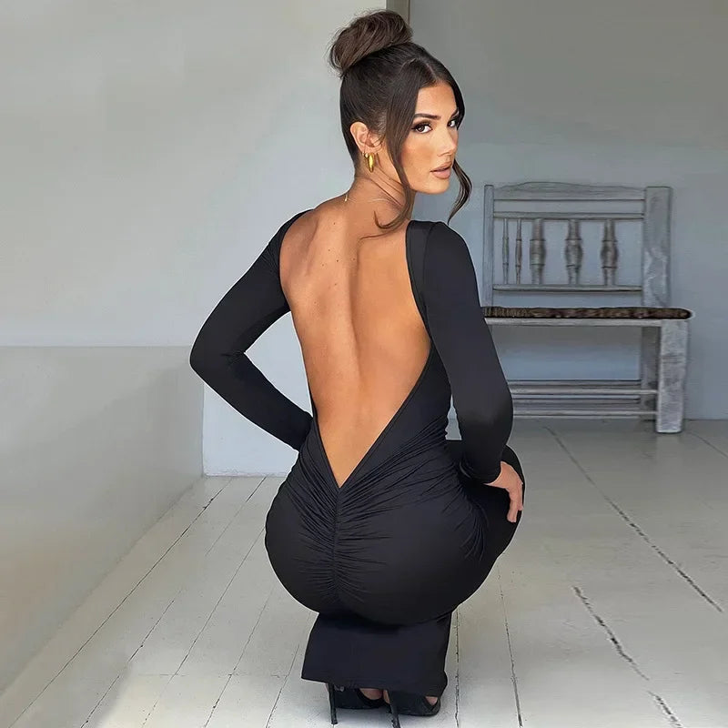 Glamour Backless Ruched Maxi Dress LUXLIFE BRANDS