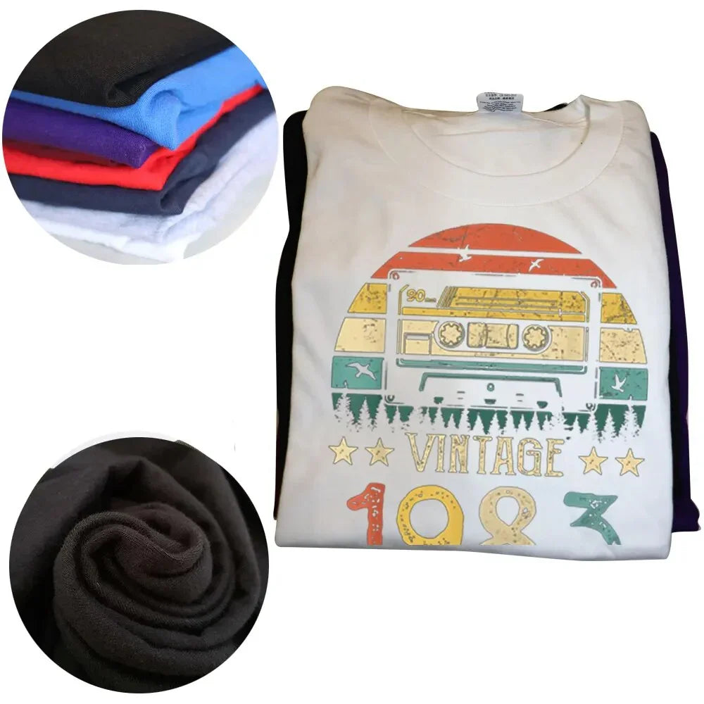 Vintage 1983 Limited Edition Retro Cassette Women T Shirt 40th 40 Years Old Birthday Party Girlfriend Gift Black T-shirt LUXLIFE BRANDS