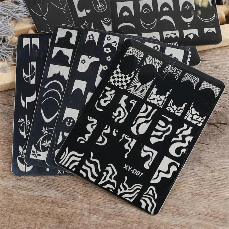 French Line Tips Nail Stamping Plates Stencil Forms Geometry Flowers Leaf Nail Art Stamp Templates Gel Polish Printing Plate LUXLIFE BRANDS