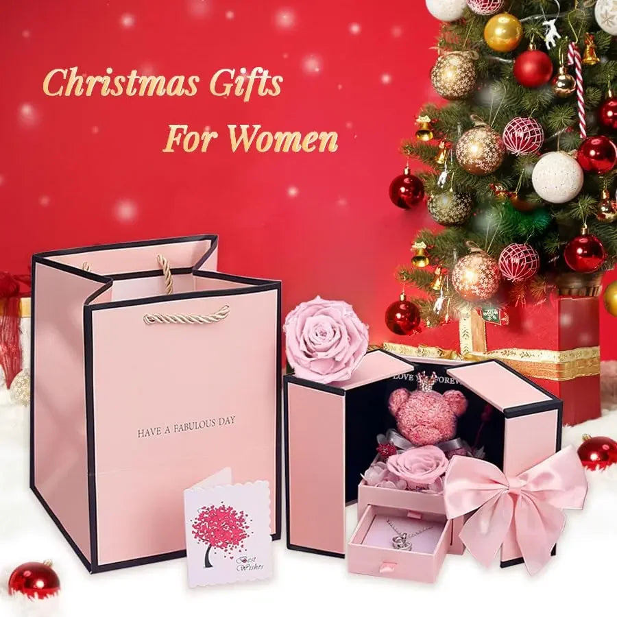 Eternal Rose Bear Box with Necklace LUXLIFE BRANDS