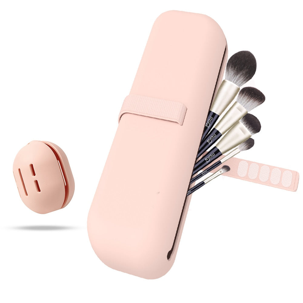 Travel Makeup Brush Holder, Silicone Cosmetic Brushes Bag, Makeup Sponge Case Portable Waterproof Makeup Tools for Women Girls