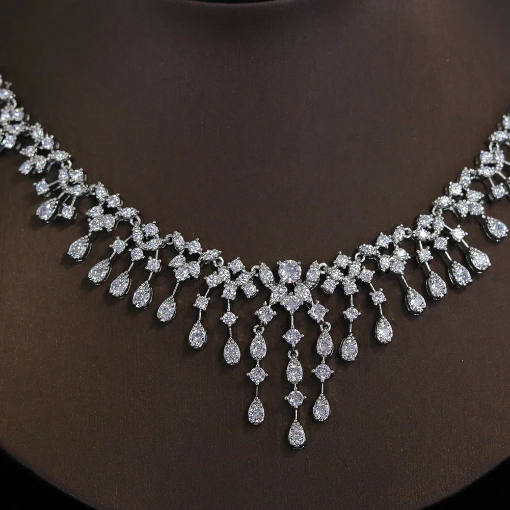 Luxury Cubic Zircon Necklace Earrings Bridal Sets