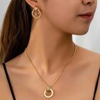 Metal Round Wire Post Earrings Pendant Necklace Set For Women Fashion Jewelry Punk Styles Trendy Daily Accessories Gifts MQ505 Luxlife Brands
