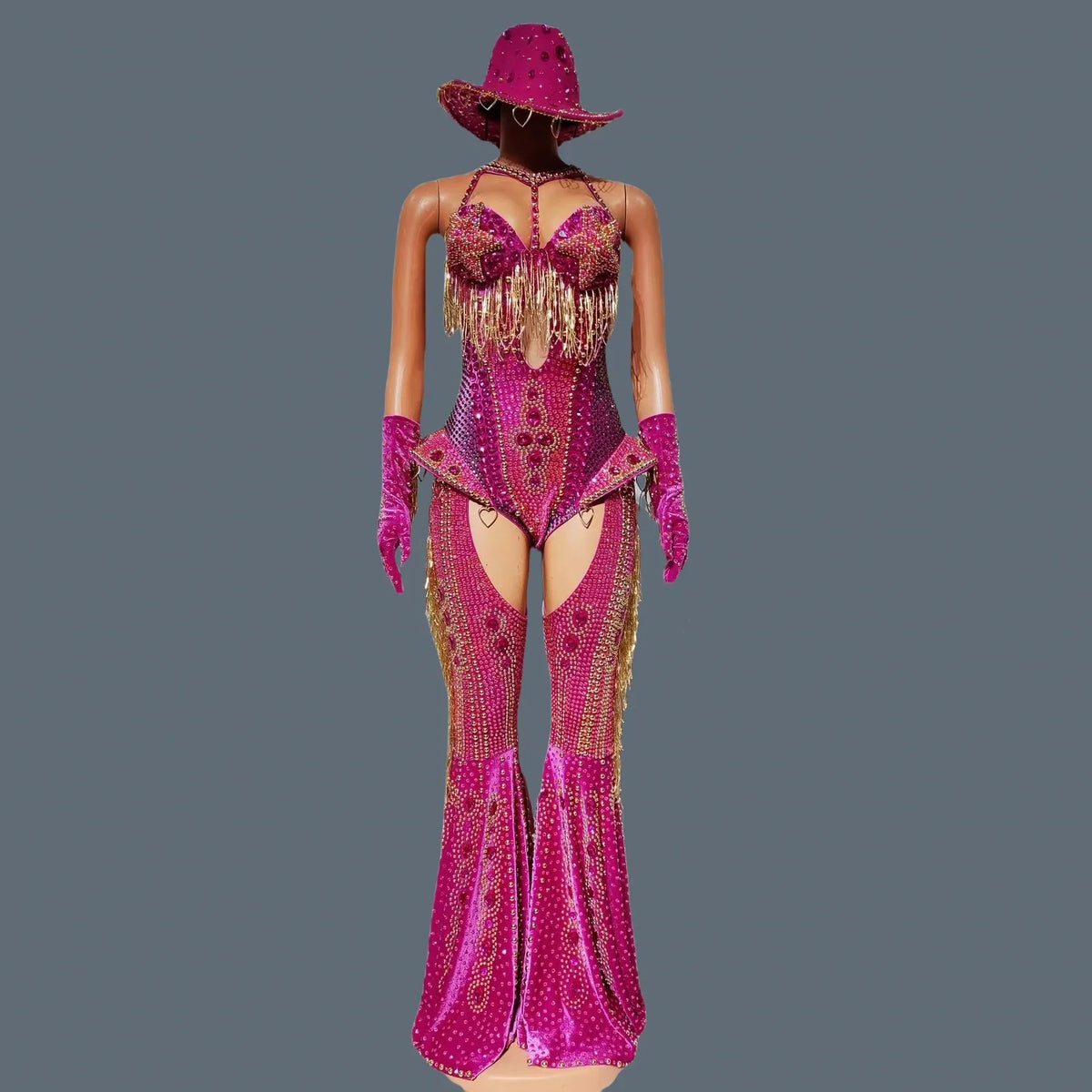 The Stardust Showstopper 4-Piece Rhinestone Ensemble – Luxury Stage Bodysuit & Jumpsuit Set