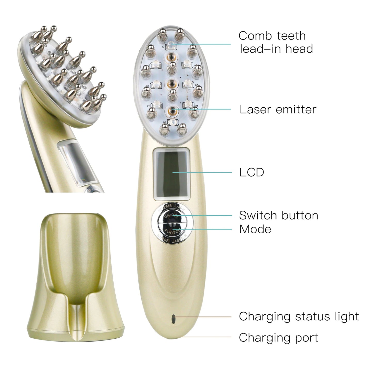 Electric Laser Hair Growth Comb Anti Hair Loss Massage Therapy Infrared RF Red Light EMS Vibration Massager Hair Brush Hair Care LUXLIFE BRANDS