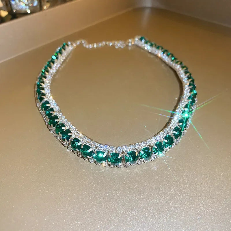FYUAN Luxury Necklace Earrings Sets Green Crystal Necklace Women Weddings Bride Jewelry Accessories LUXLIFE BRANDS