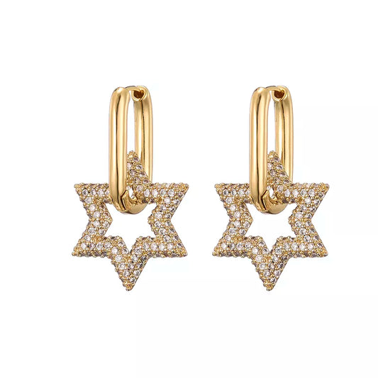 2023 Trendy Star Gold Color Geometric Hoop Earrings For Women Zircon Fashion Korean Earrings Engagement Elegant Brand Jewelry