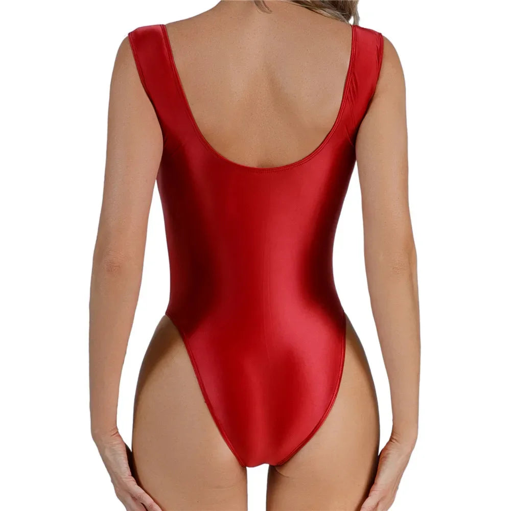 Summer Sleeveless High Cut Sexy Bodysuit Women Sexy Backless One-piece Rompers Female Tank Tops Bodysuit Stretch Bikini Swimwear