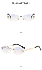 Trendy Rimless Polygonal Sunglasses Stylish Gradient Lens Metal Shades Eyewear Luxury Brand Small Rhombus Vintage Sun Glasses Luxlife Brands