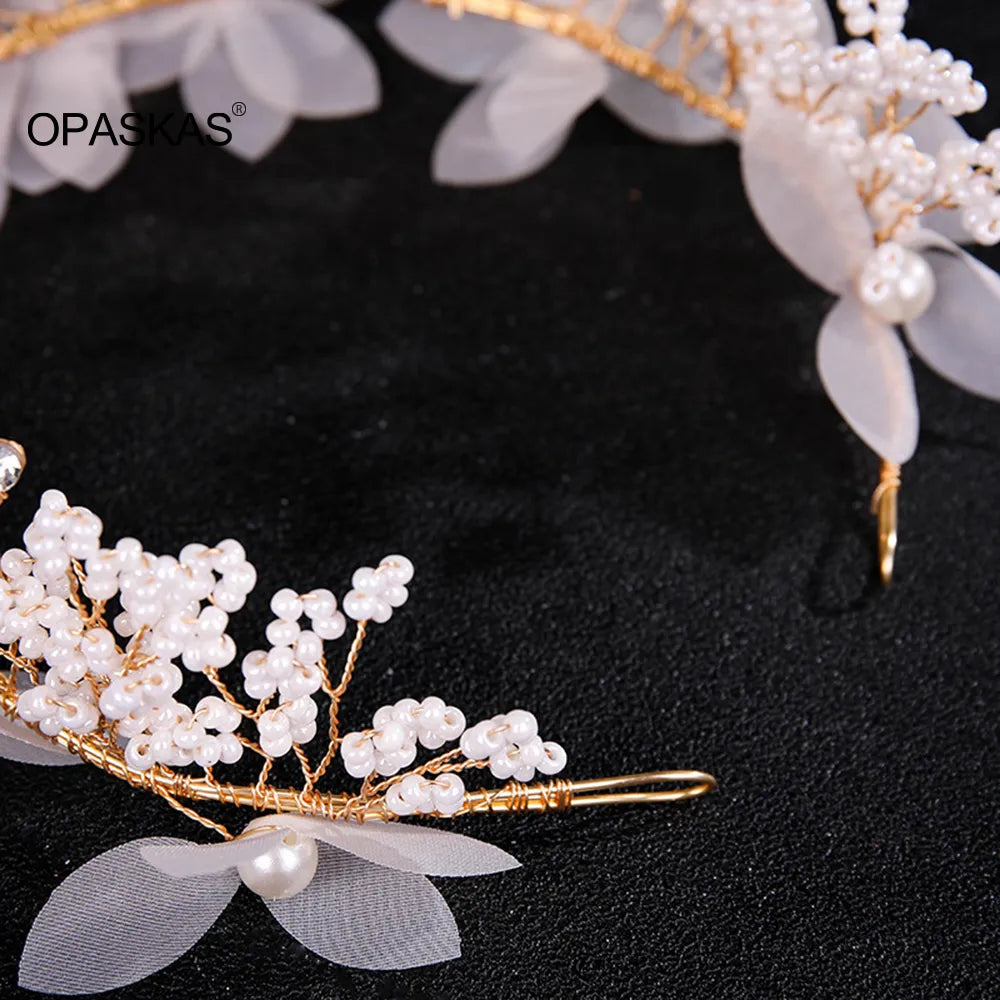 Tiaras Earring Sets Wedding Hair Accessories For Women Flower Rhinestone Pearl Headbands Dangler Princess Bridal Crowns Jewelry LUXLIFE BRANDS