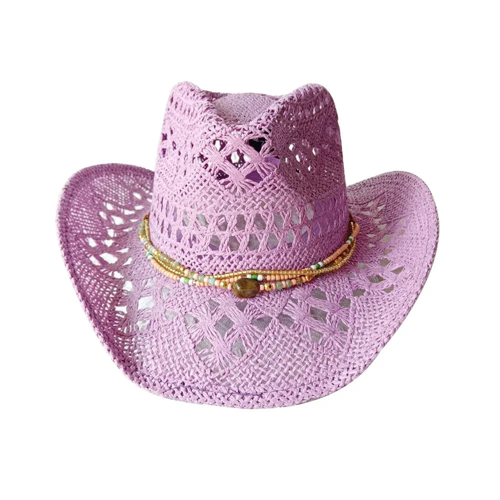 Melesh Western Women's Mint Green Cowboy Hat Straw Cowboy Hat Plasticity Strong Wide Brim Sunshine Beach Western Cowboy Hat