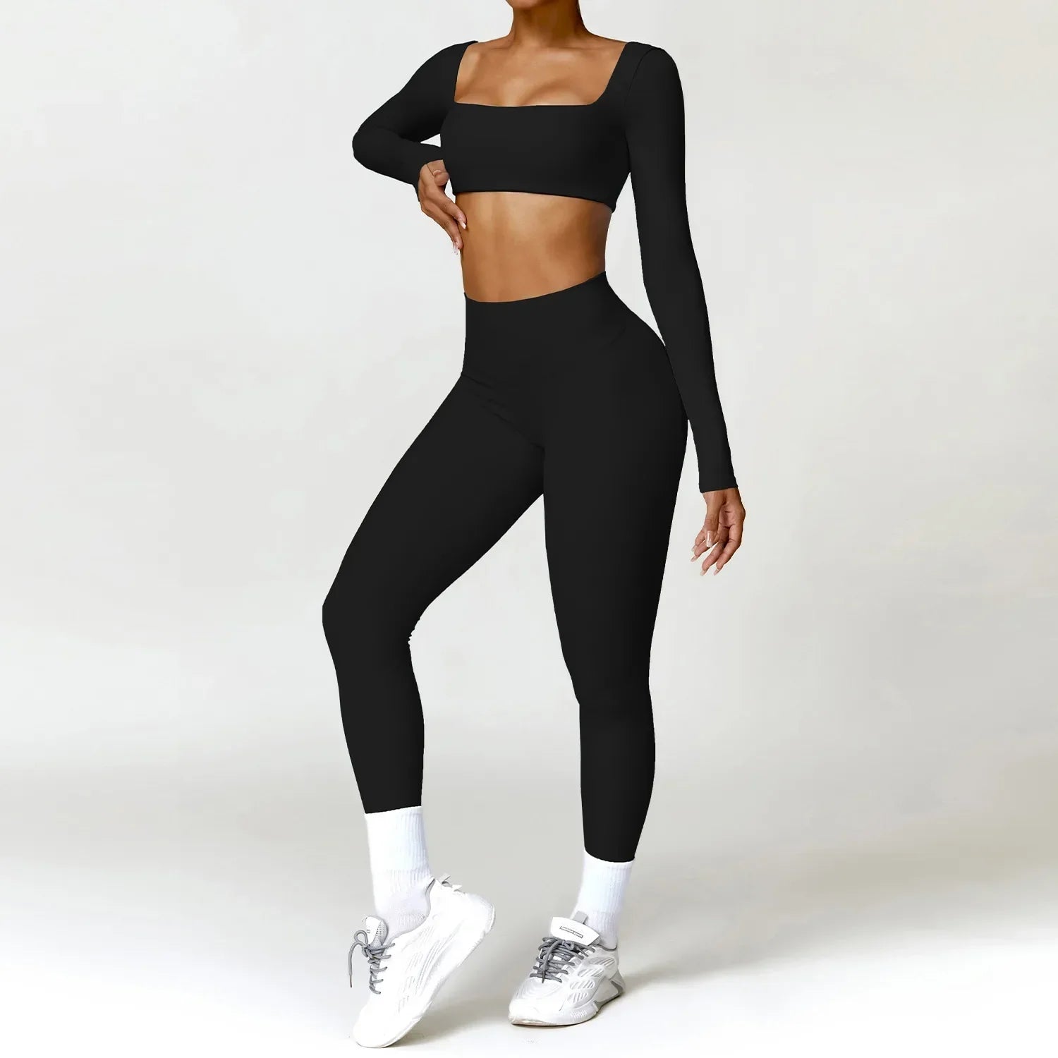 New Long sleeve Shirt Sports Set Women Fitness Tights Yoga Set Crop Top Running High Waist Gym Set Womens Outfits Yoga Clothing