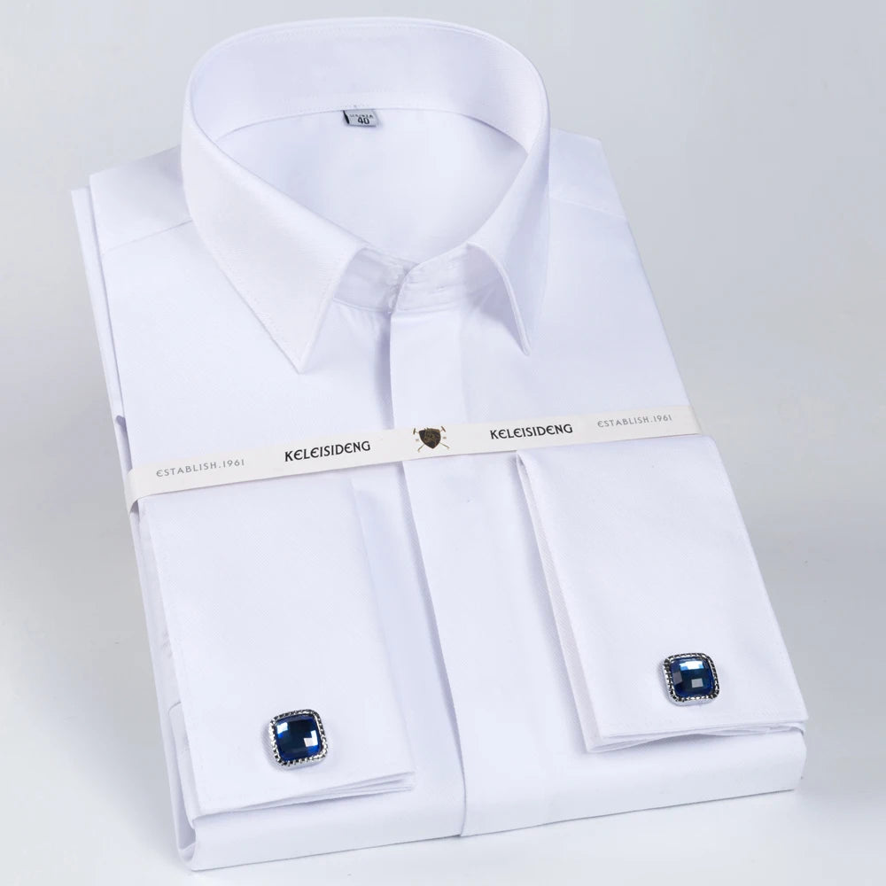 Classic French Cuff Hidden Button Dress Shirt