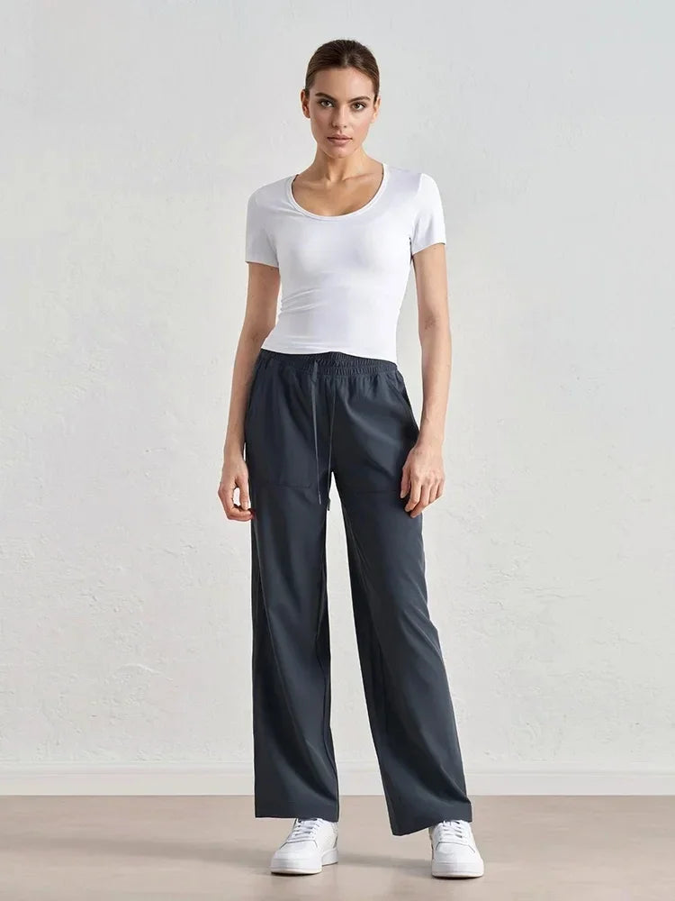 Alo Eup High Waist Wide Leg Dstring Pants Summer Casual Fitn Outdoor Sports Straight Leg Loose Fit Trousers