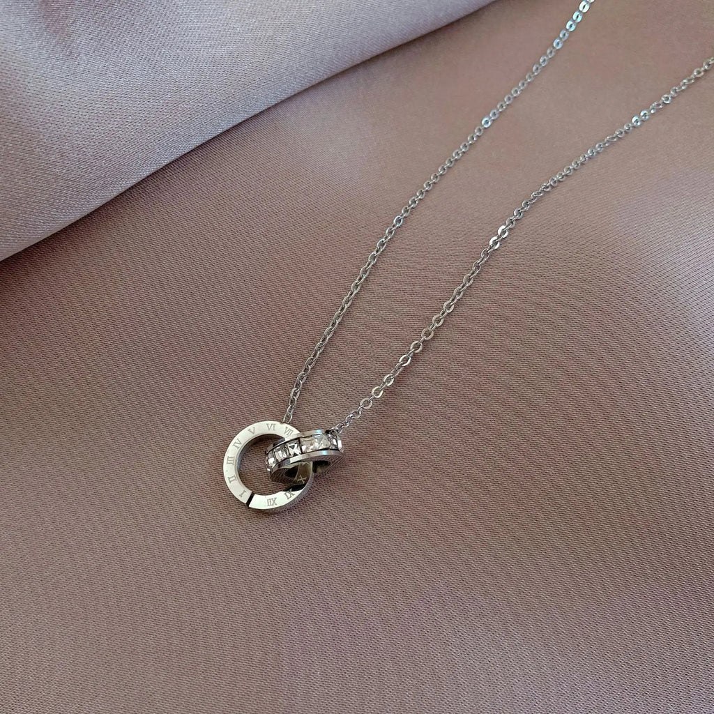 Luxury Elegant Crystal Circle Choker Fashion Roman Digital Stainless Steel Gold Silver Color Pendant Necklaces for Women Jewelry Luxlife Brands