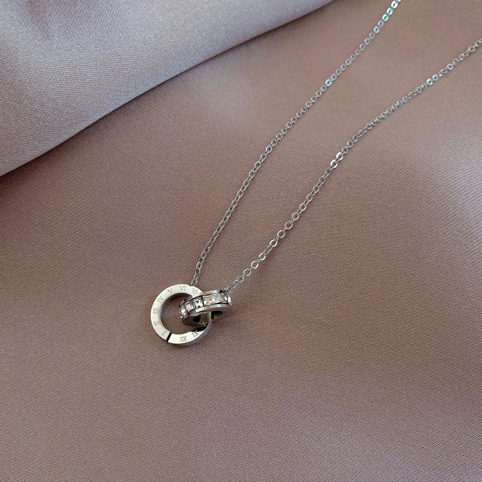 Luxury Elegant Crystal Circle Choker Fashion Roman Digital Stainless Steel Gold Silver Color Pendant Necklaces for Women Jewelry Luxlife Brands