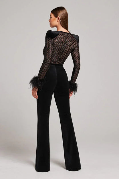 Lace Sequin Feather Bandage Jumpsuit - LUXLIFE BRANDS