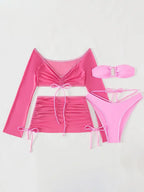 4 Pieces Lace Up Halter Triangle Bikini Swimsuit & Cover Up Top With Skirt Sexy Swimwear Women 2023 Bathing Swimming Suit Female