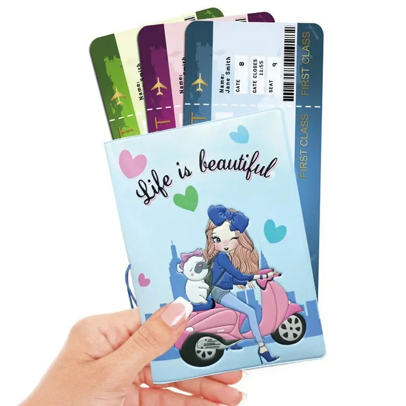 Travel Passport Holder Case Card ID Holders Wallet Bags Passport Cover Cartoon Women PU Leather