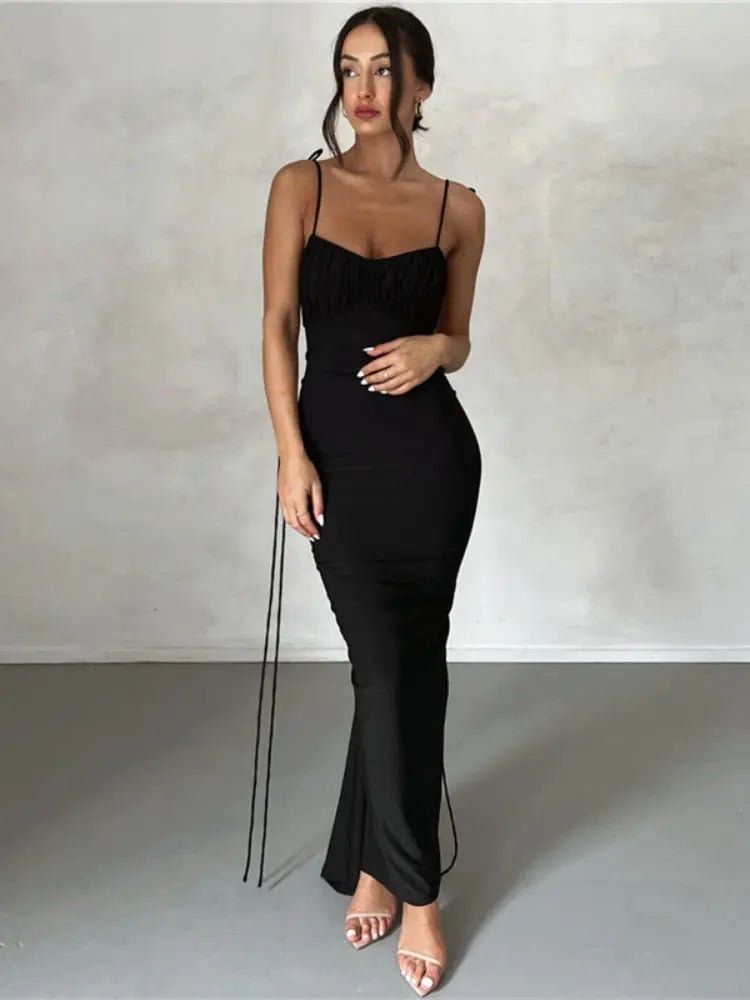 Pink Backless Sexy Maxi Dresses for Women 2023 Spaghetti Strap Ruched Bodycon Dress Wedding Evening Party Dress Elegant Luxury