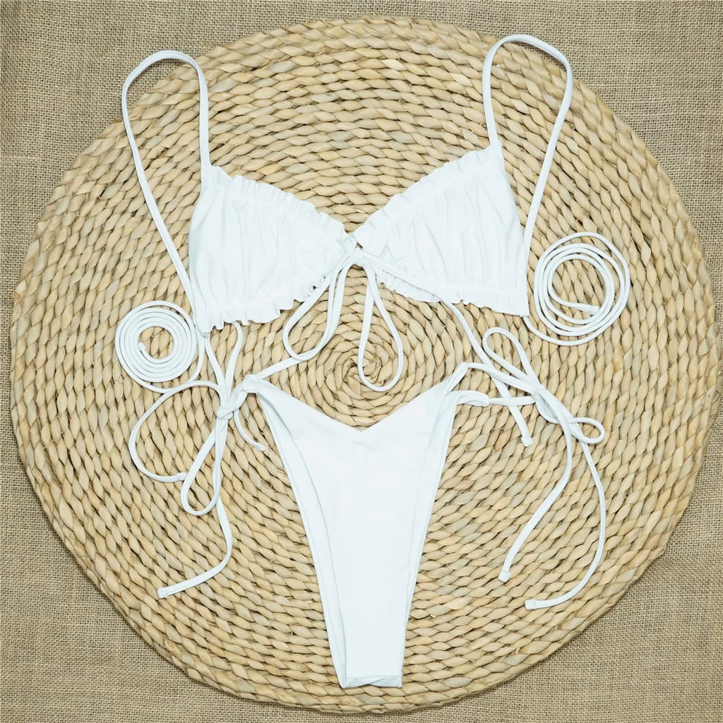 Bikinis 2025 Woman 3 Colors Sexy Ruffled Frilled Bikini Women Swimwear Female Swimsuit Two-piece Bikini set Lace Up Bathing Suit