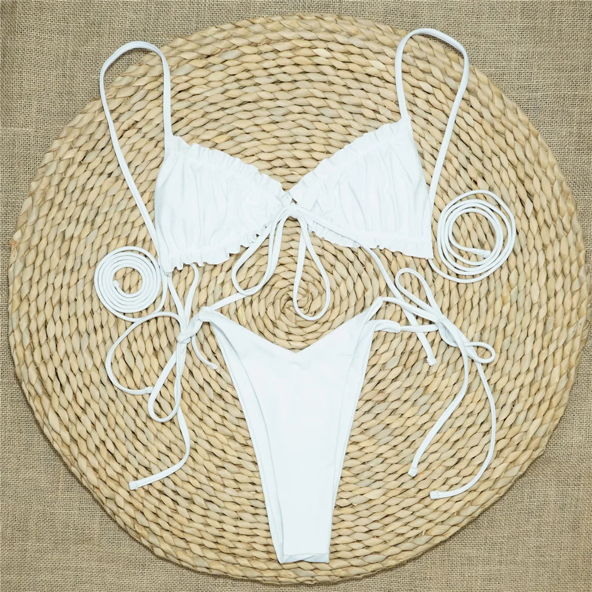 Bikinis 2025 Woman 3 Colors Sexy Ruffled Frilled Bikini Women Swimwear Female Swimsuit Two-piece Bikini set Lace Up Bathing Suit