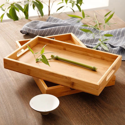 Bamboo Wooden Tea Tray Rectangular Solid Wood Serving Tray Kung Fu Tea Cup Tray With Handle Wooden Dinner Bread Fruit Food Plate