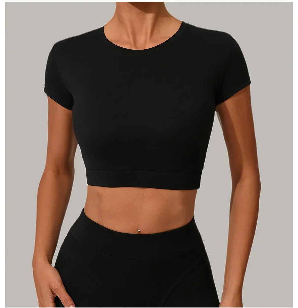 Yoga T-shirt Women's Short Sleeved Sports T-shirt Quick Drying Workout Short Sleeved Pilates Running Tights Exercise Fitness Top