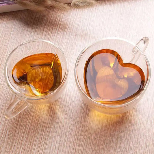 180/240ML Double Wall Glass Heart Shaped Double Bottom Glass Cup With Handle Coffee Mug Tea Mug