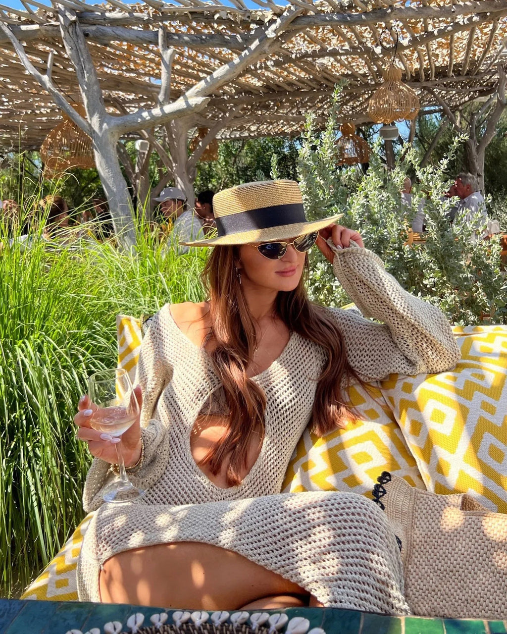 Solid Colour Beach Maxi Dress 2025 Women Summer Sexy Knit Flared Long Sleeve Slit Cut Out Swimsuit Cover Up Holiday Outfits K120 Luxlife Brands