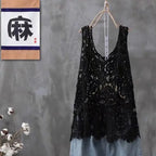 2024 Women Beach Crochet Daily Hollow Out Knit Loose-fitting Round Collar Spaghetti Strap Crop Top Scalloped Loose Vest L45 Luxlife Brands