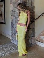 Women Sexy Knit See-through Shiny Top Half Long Skirt Set 2025 Summer Beachwear Swimsuit Cover Up 2 Piece Party Club Outfit K68 Luxlife Brands
